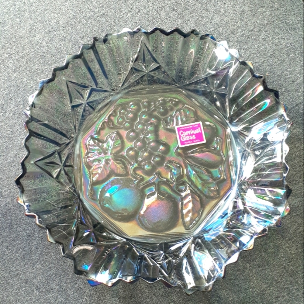 Vintage Federal Smoke Grey Carnival Glass Dish